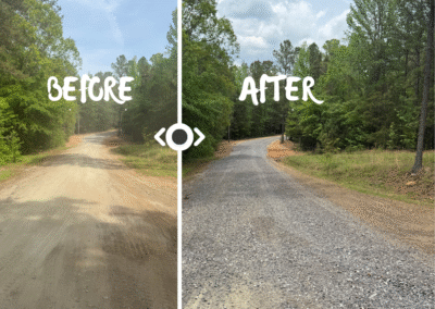 before and after picture of a road that was soil conditioned